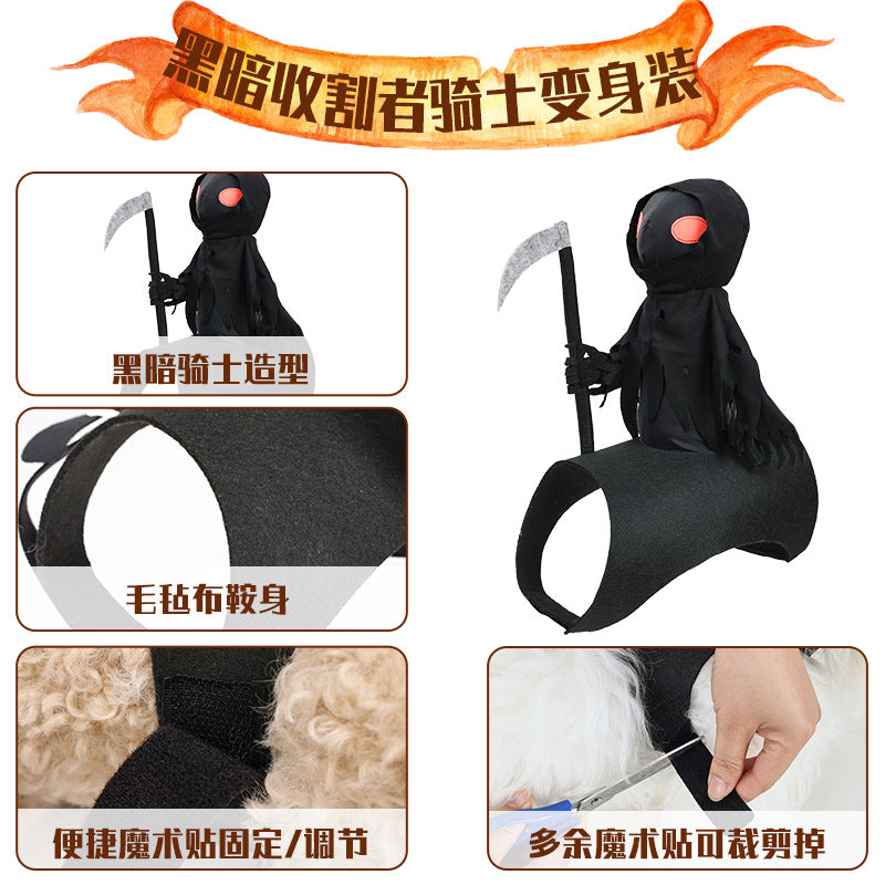 Dog dark Harvest Knight transformation costume, pet costume, Halloween funny costume, cat cute riding costume