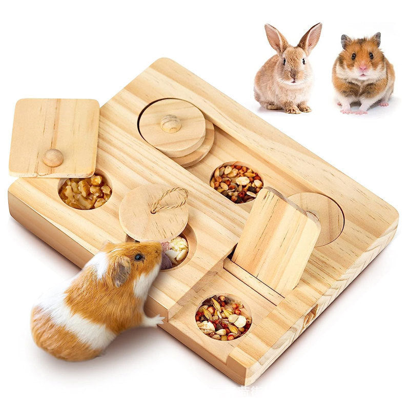 Solid wood hamster foraging toy feeder, wooden hamster feeder, Golden Silk bear hamster hidden snack plate