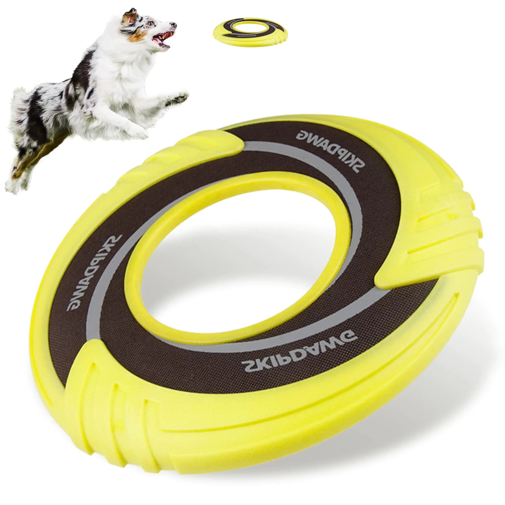 SKIPDAWG Interactive Dog Tug Toy Dog Flying Disc Dog Water Toy Non-Toxic Light TPR/Nylon Fabric Pet Training Toys/Outdoor Exercise Toys for Dogs Diameter 9 Inches