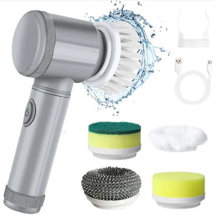 Multifunctional household cleaner with various brush heads and accessories for efficient cleaning.
