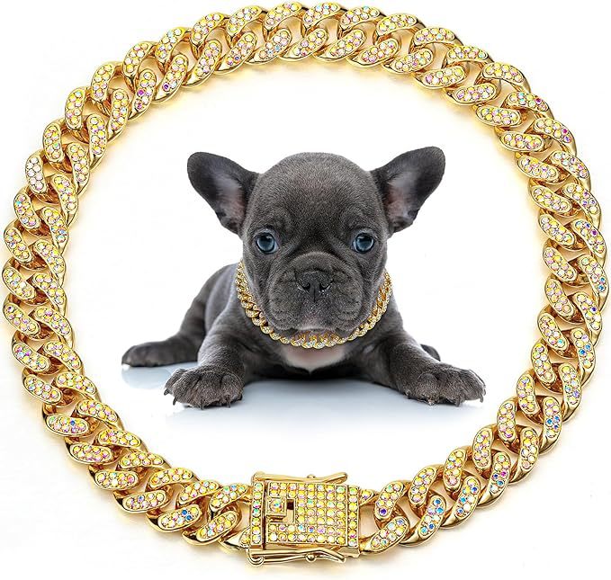 13mm large gold chain pet decoration with Cuban chain, cat and dog collar