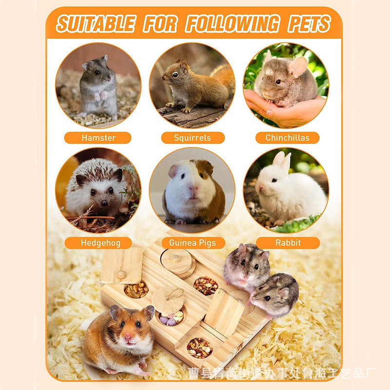 Solid wood hamster foraging toy feeder, wooden hamster feeder, Golden Silk bear hamster hidden snack plate